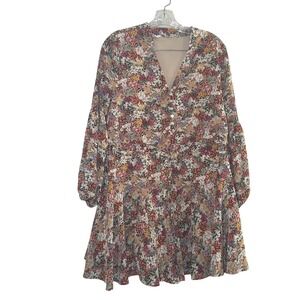 Entro Womens Floral Ditsy Print V-Neck Balloon Sleeve Mini Dress Multi M boho
